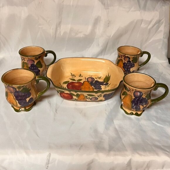 Home Trends GRANADA 10" Square Baker and Set of 4 Coffee Mugs - Picture 1 of 10
